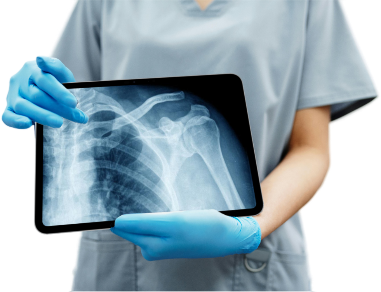 Medical Profesional Holding iPad with X-Ray Image