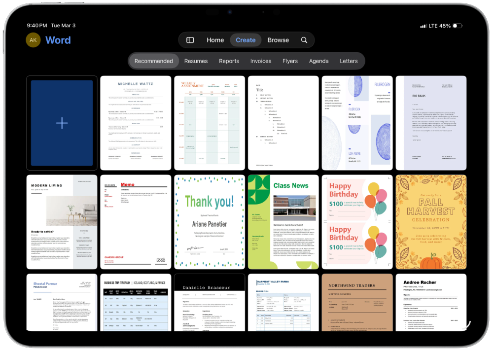 Microsoft Word on iPad